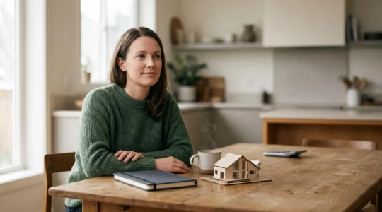 Personne calculant sereinement son budget avant un projet immobilier, symbole d'equilibre financier