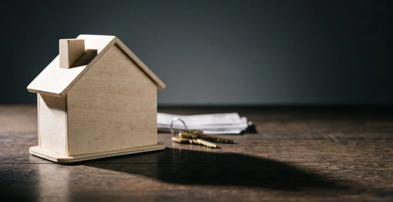 Illustration symbolique d'une maison miniature dont l'ombre portée se réduit progressivement, représentant la diminution de l'impôt sur la plus-value immobilière