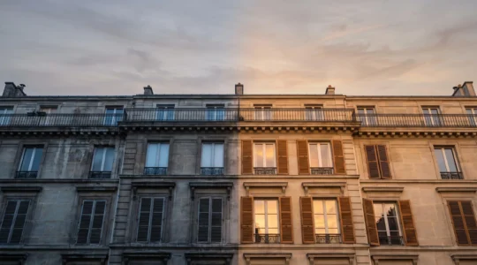 Façade d'une maison française mi-rénovée illustrant la transformation d'un logement énergivore vers un bien performant